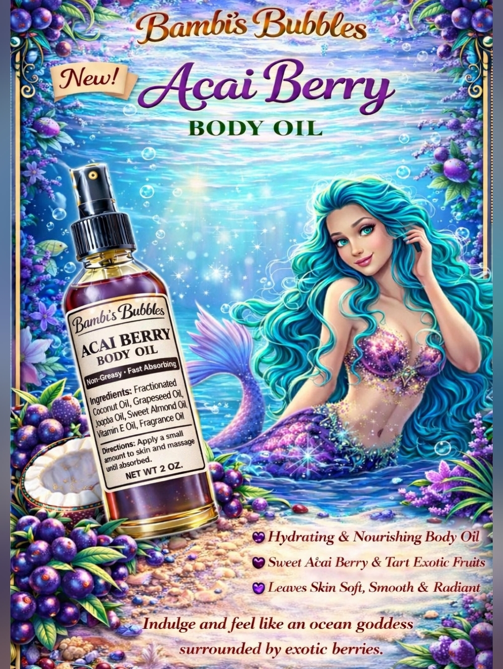 New! Bambis Bubbles Body Oil 2oz Assorted Scents - Picture 3 of 12